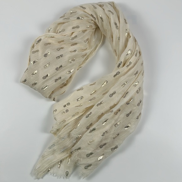 Printed Village Metallic Gold Pineapple Print Wrap Scarf - Picture 1 of 3